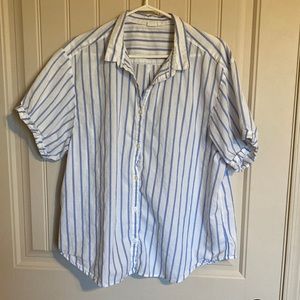 Gap Women’s Size XL Blouse Blue & White Striped Button Up Collar Cuffed Sleeves